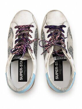 Golden Goose Superstar Distressed Glitter Leather & Suede Sneakers EU 38